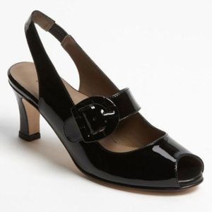 Anyi Lu Black Patent Leather Sandal Peep Toe Heels